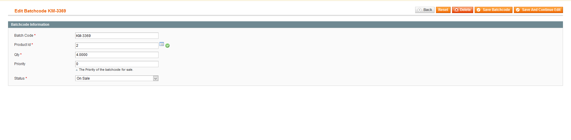 Edit Batchcode Batchcode Magento Admin